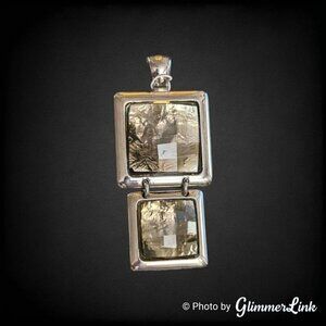 Lia Sophia Tiered Green Faceted Foiled Glass Squares Silver Tone Slide Pendant